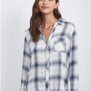 Rails Hunter Plaid Button-Up Shirt Women Medium Sterling White Soft Size Small
